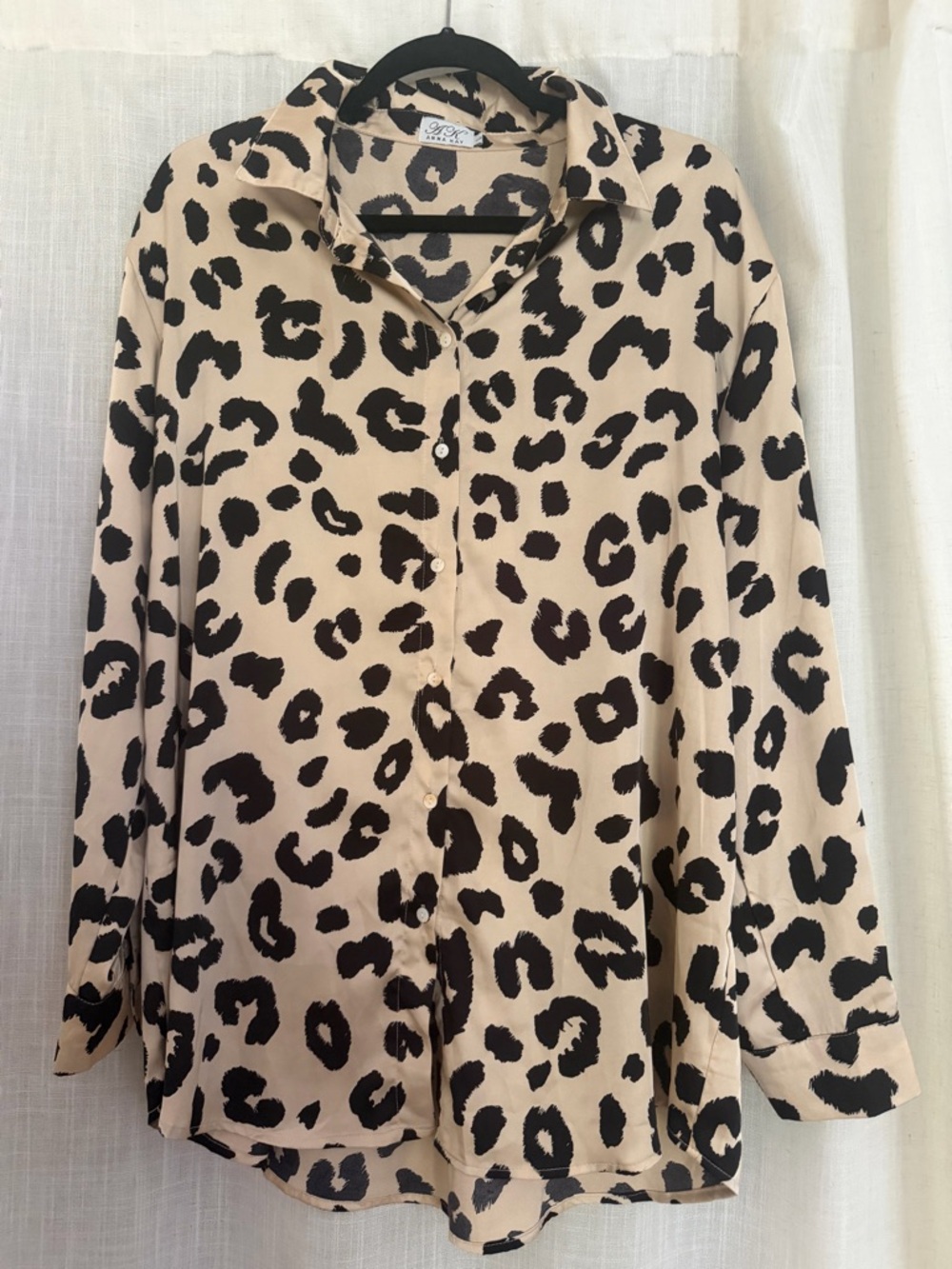 ANNA KAY Cream and Black Leopard Print Button-Up Blouse